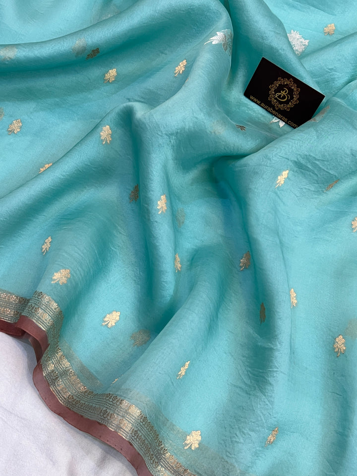 Blue Pure Kora Silk Handloom Banarasi Saree
