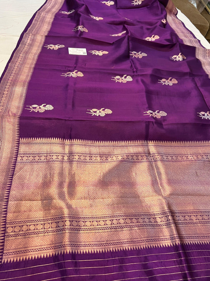 Purple Pure Banarasi Handloom Silk Saree - Aura Benaras