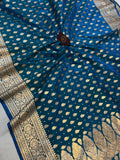 Blue Banarasi Handloom Satin SIlk Saree - Aura Benaras