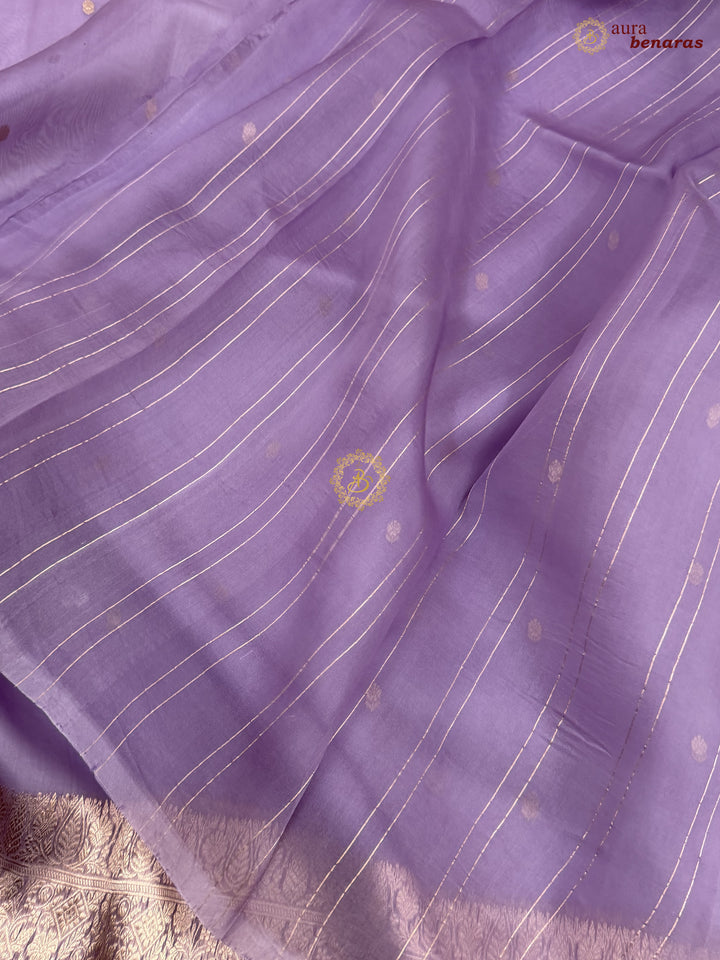 Lavender Pure Kora Silk Handloom Banarasi Saree