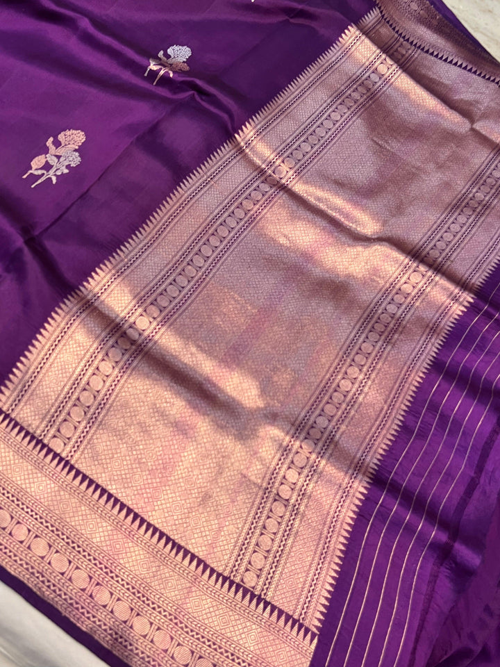 Purple Pure Banarasi Handloom Silk Saree - Aura Benaras