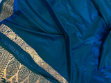 Blue Banarasi Handloom Satin SIlk Saree - Aura Benaras