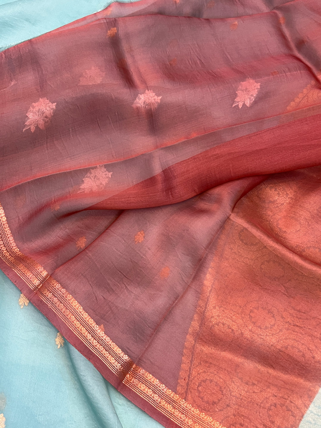 Blue Pure Kora Silk Handloom Banarasi Saree