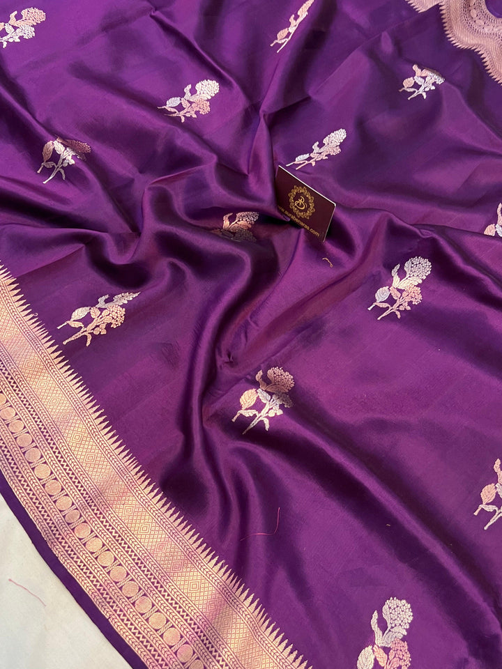 Purple Pure Banarasi Handloom Silk Saree - Aura Benaras