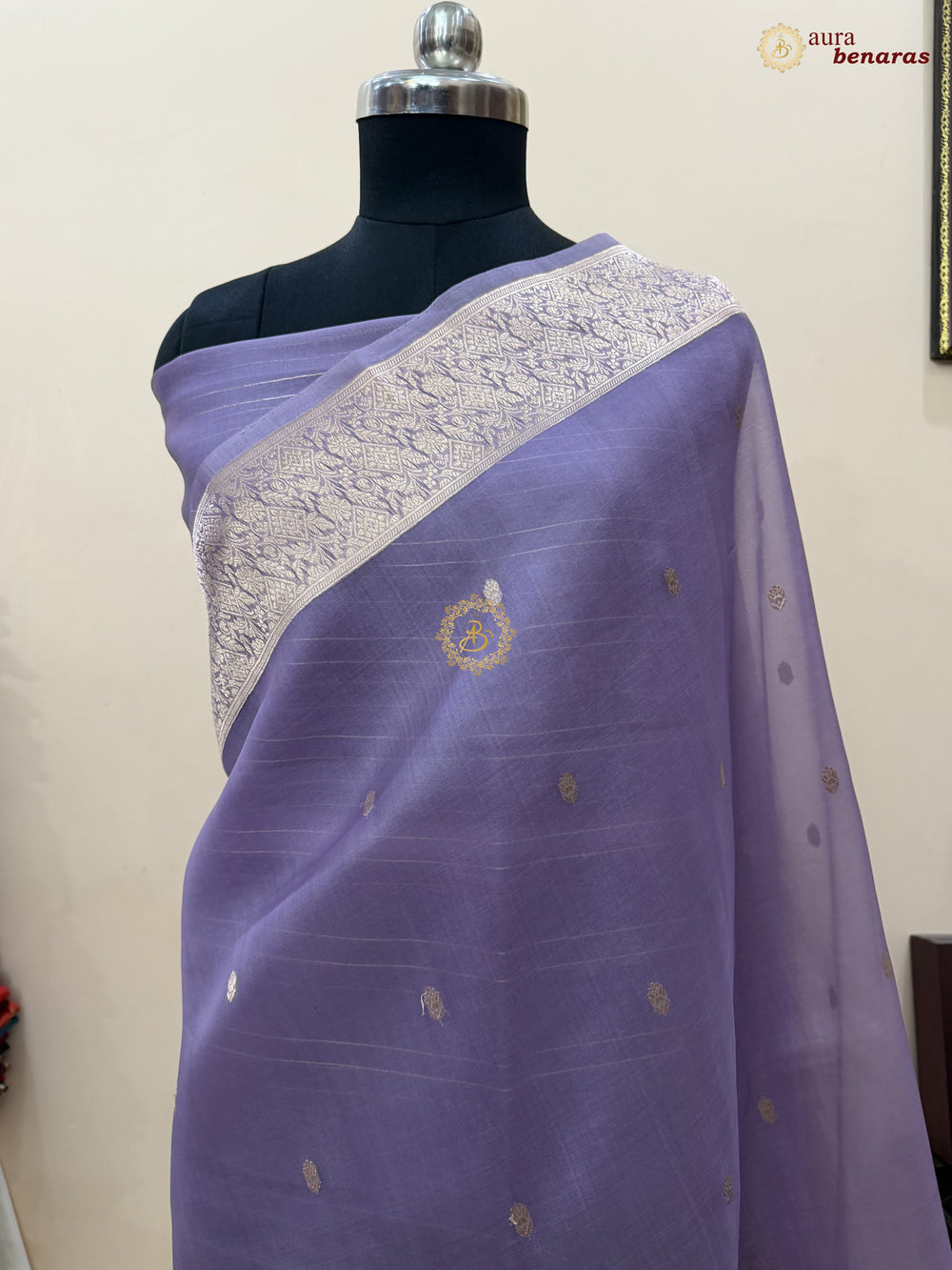 Lavender Pure Kora Silk Handloom Banarasi Saree