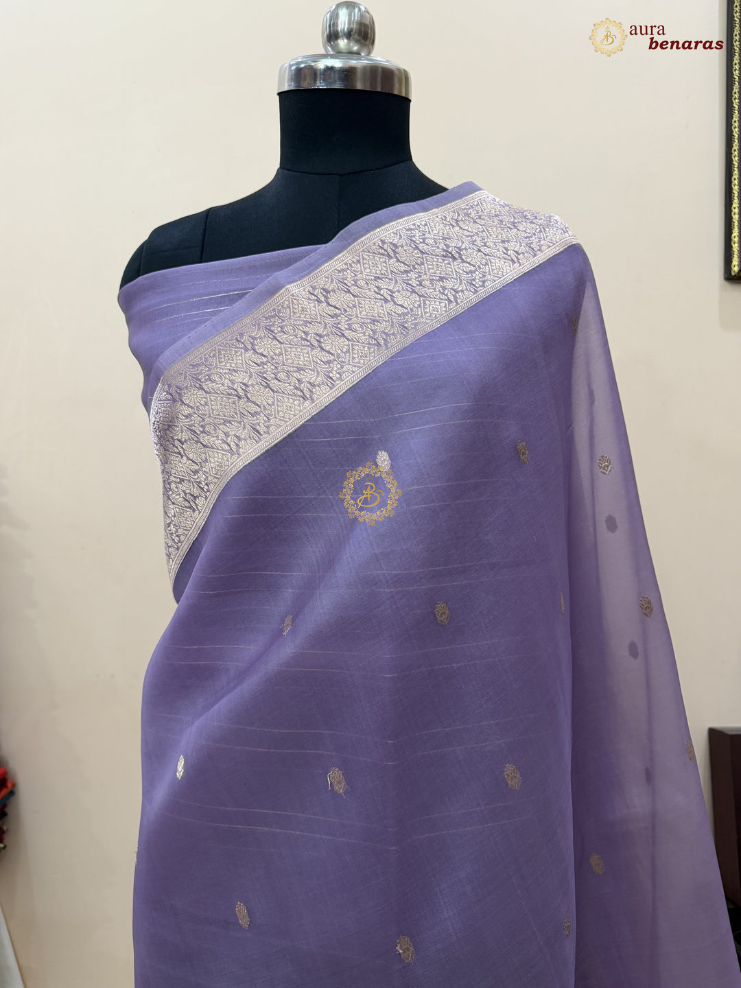 Lavender Pure Kora Silk Handloom Banarasi Saree