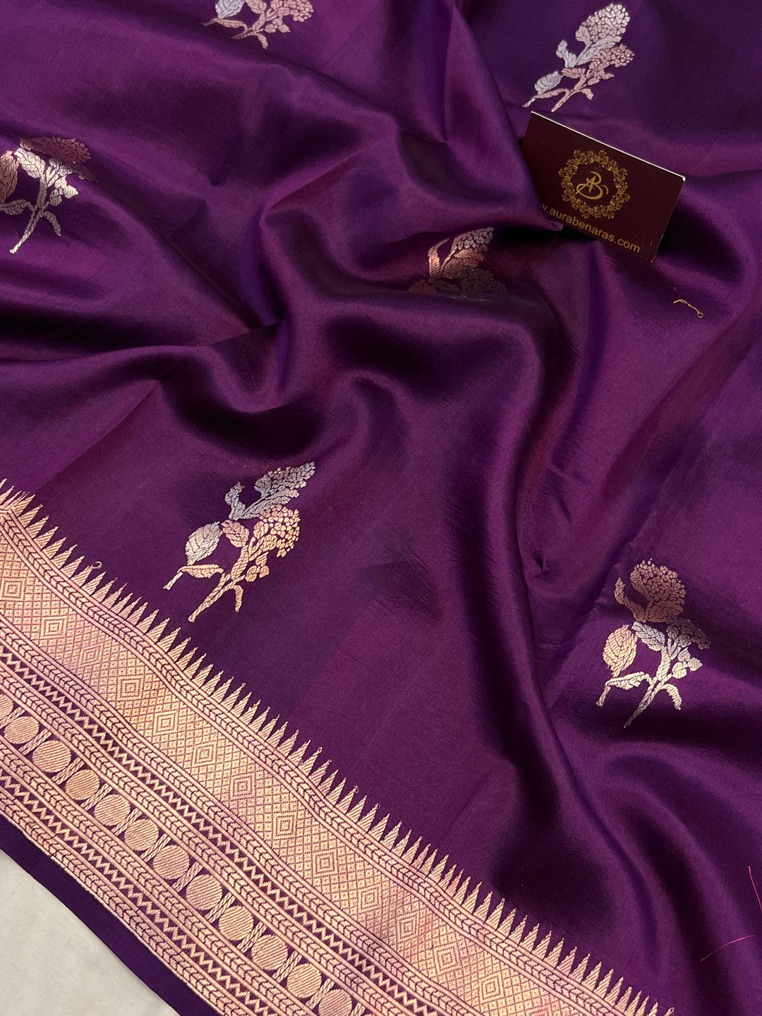 Purple Pure Banarasi Handloom Silk Saree - Aura Benaras
