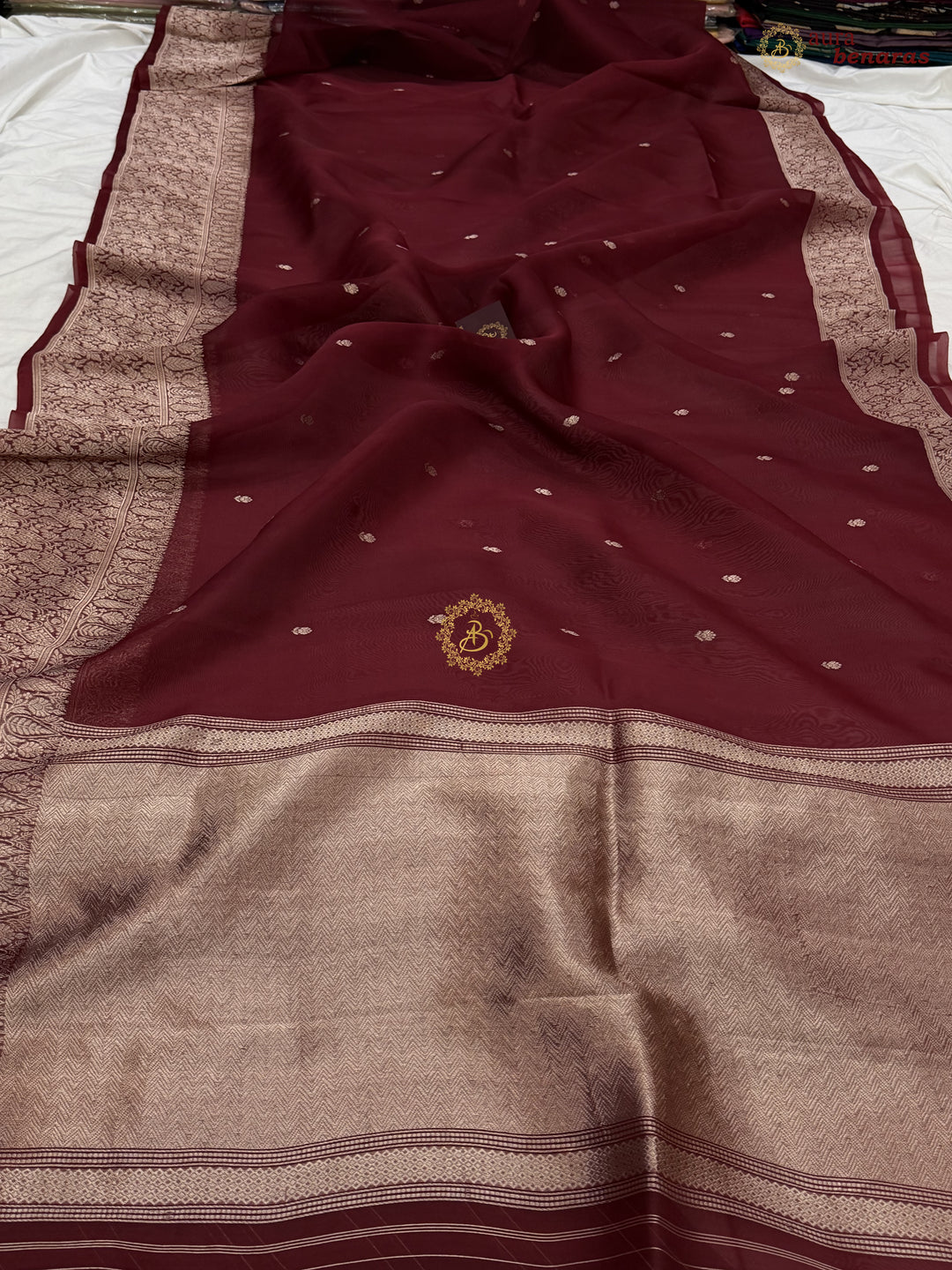 Maroon Pure Kora Silk Handloom Banarasi Saree