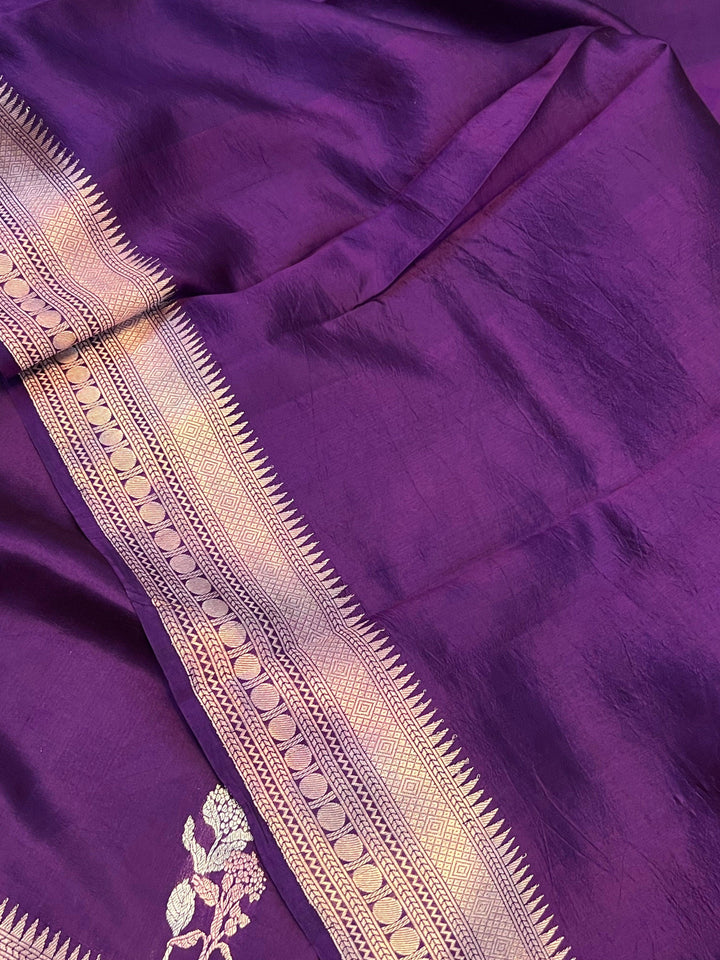 Purple Pure Banarasi Handloom Silk Saree - Aura Benaras