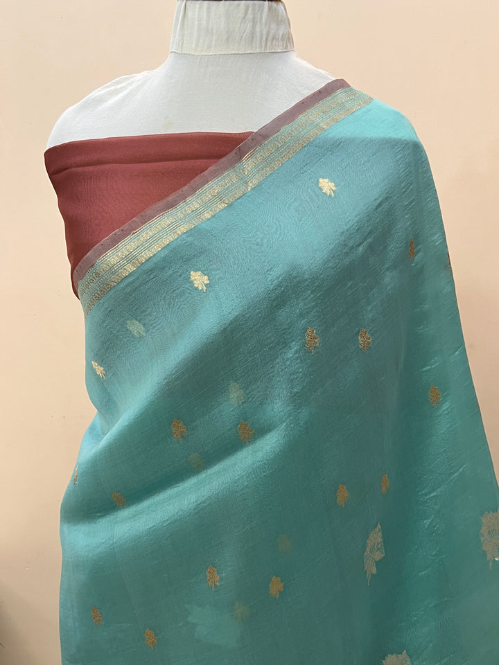 Blue Pure Kora Silk Handloom Banarasi Saree