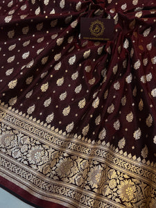 Brown Banarasi Handloom Satin SIlk Saree - Aura Benaras