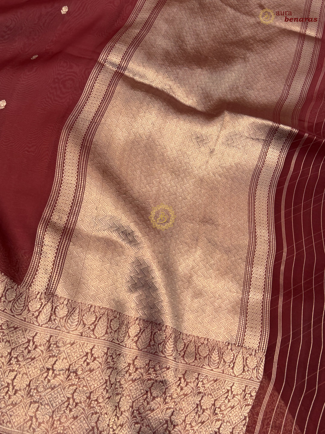 Maroon Pure Kora Silk Handloom Banarasi Saree