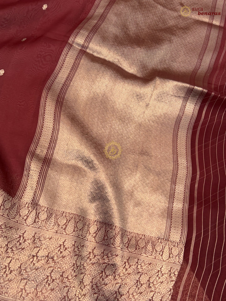 Maroon Pure Kora Silk Handloom Banarasi Saree