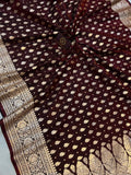 Brown Banarasi Handloom Satin SIlk Saree - Aura Benaras