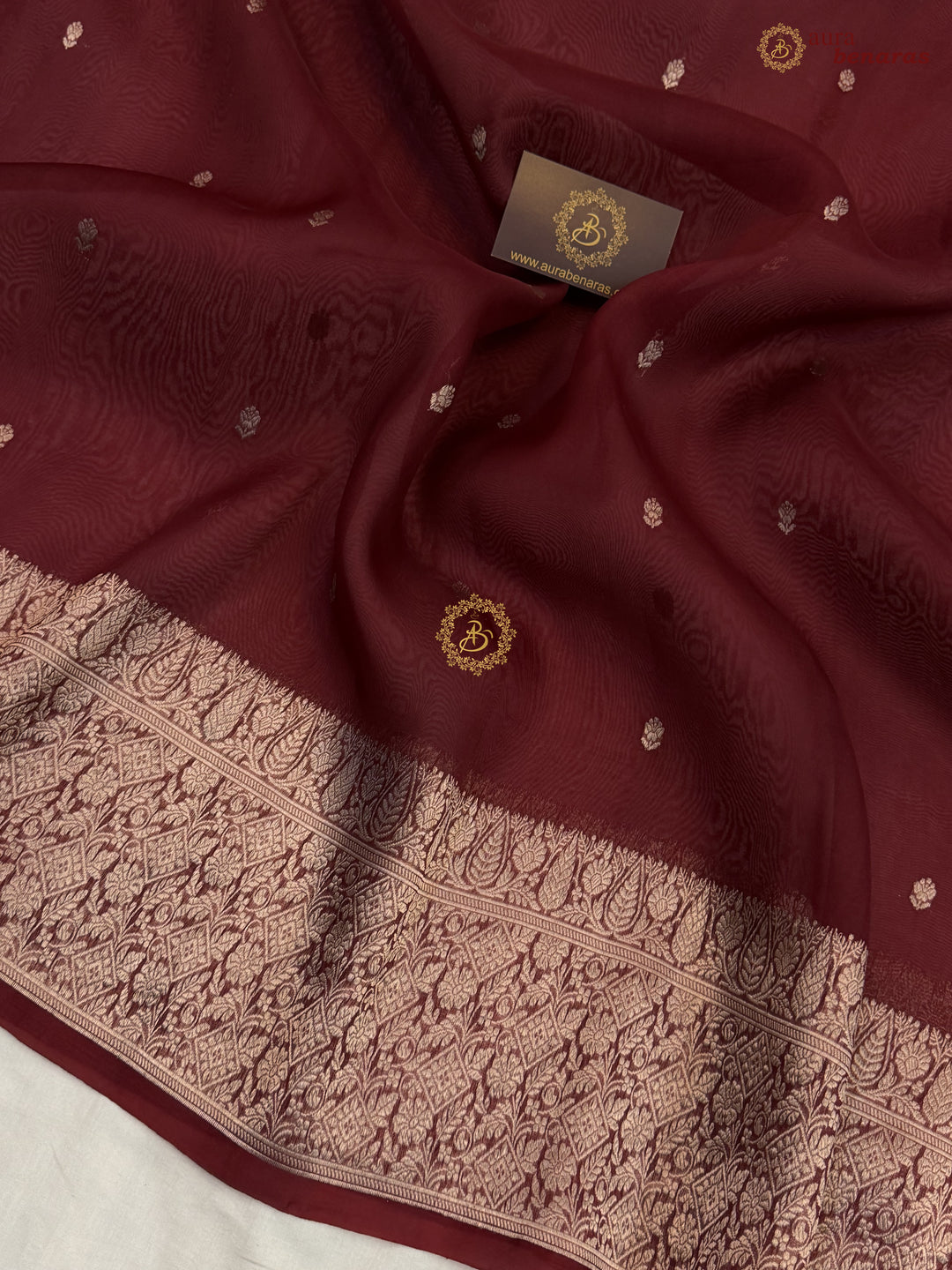 Maroon Pure Kora Silk Handloom Banarasi Saree
