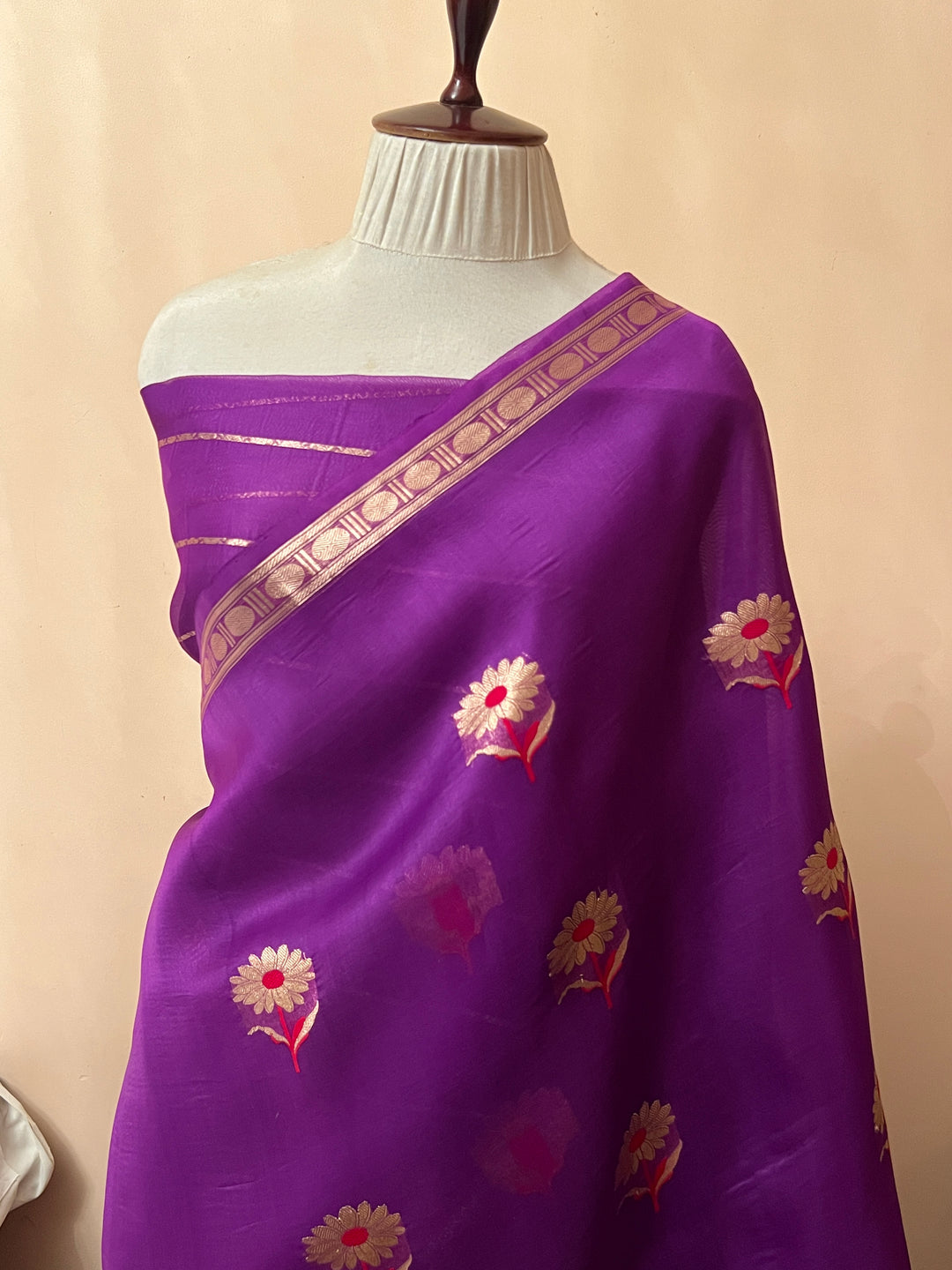 Purple Pure Kora Silk Handloom Banarasi Saree