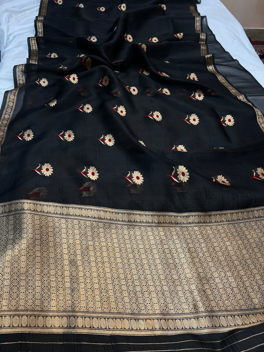 Black Pure Kora Silk Handloom Banarasi Saree