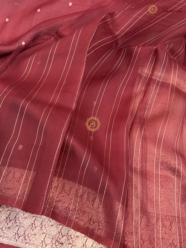 Maroon Pure Kora Silk Handloom Banarasi Saree
