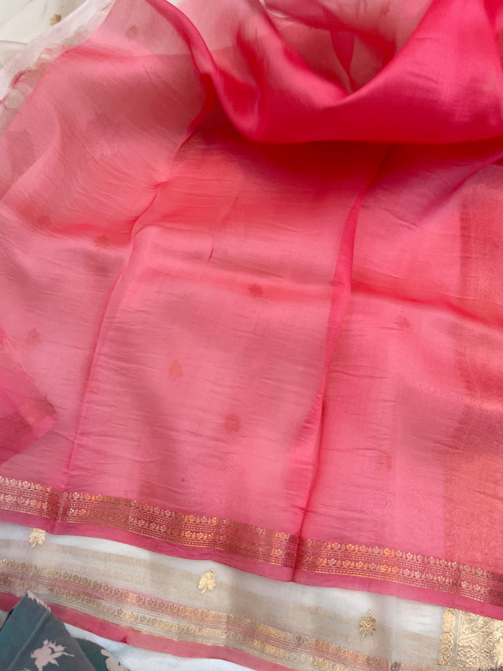 Off white Pure Kora Silk Handloom Banarasi Saree