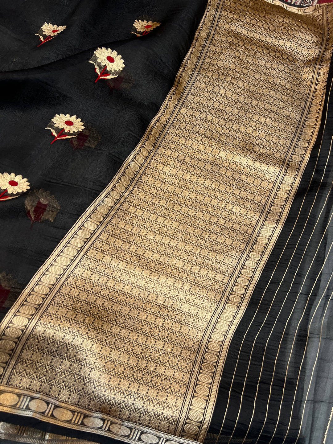 Black Pure Kora Silk Handloom Banarasi Saree