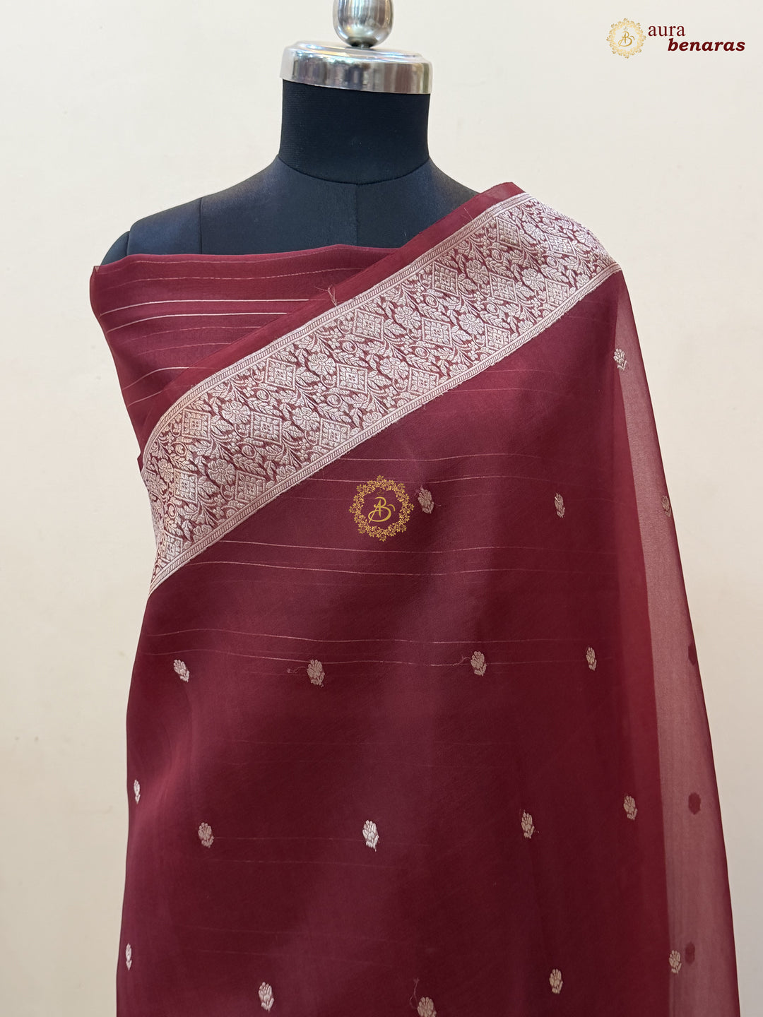 Maroon Pure Kora Silk Handloom Banarasi Saree