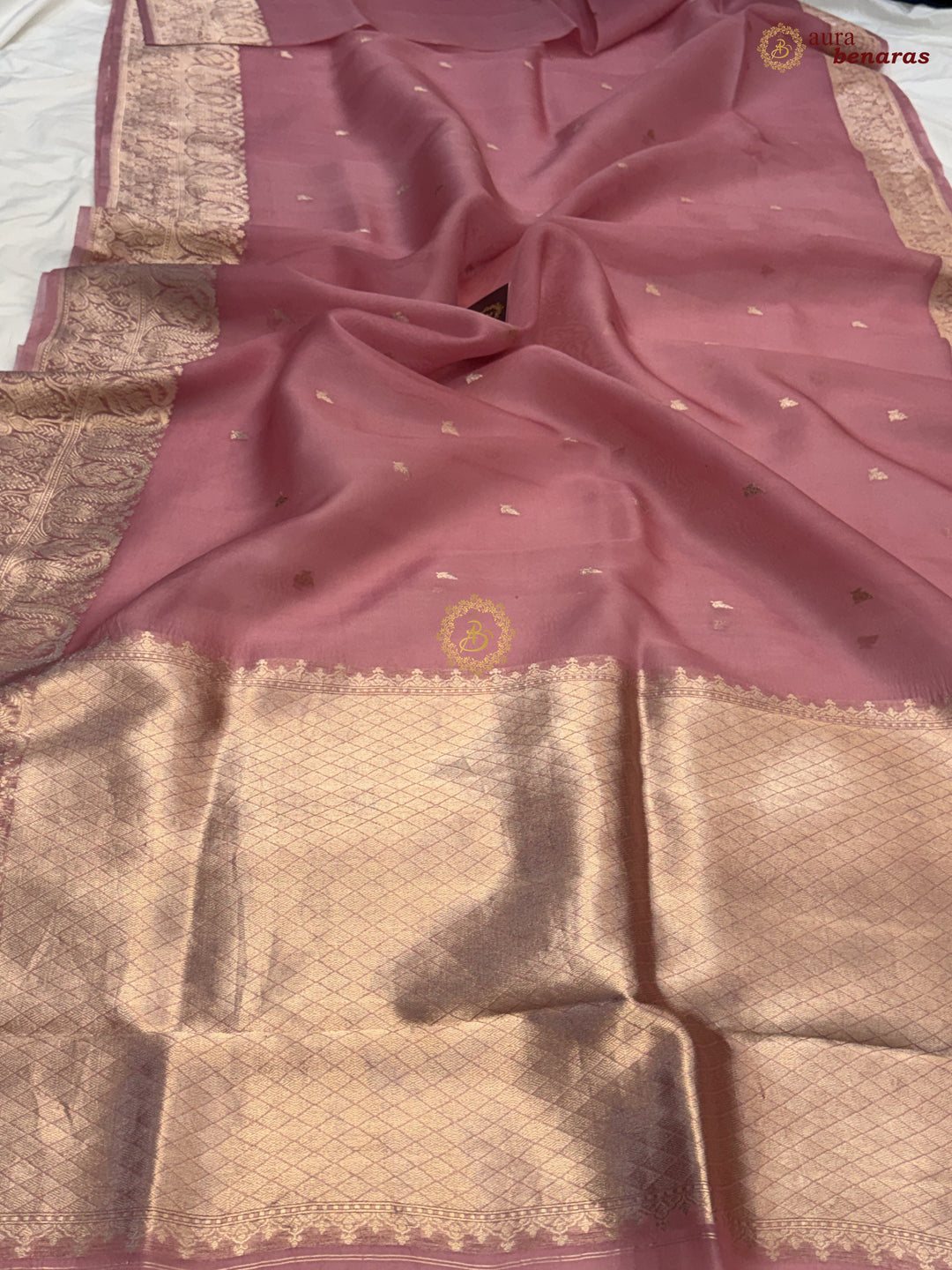 Onion Pink Pure Kora Silk Handloom Banarasi Saree