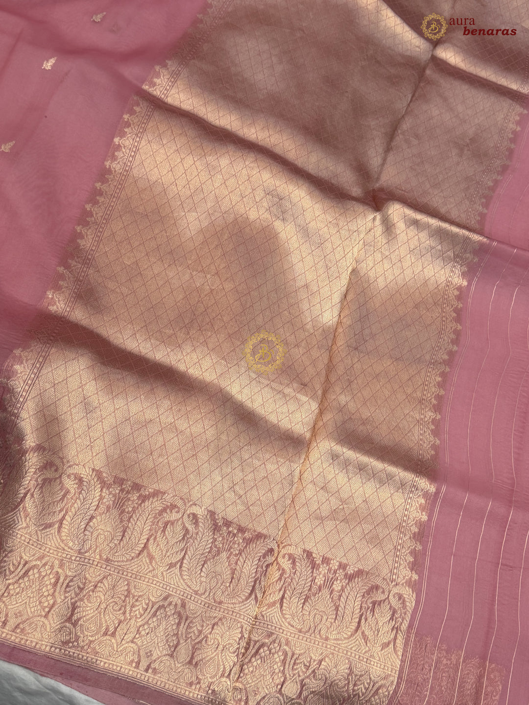 Onion Pink Pure Kora Silk Handloom Banarasi Saree