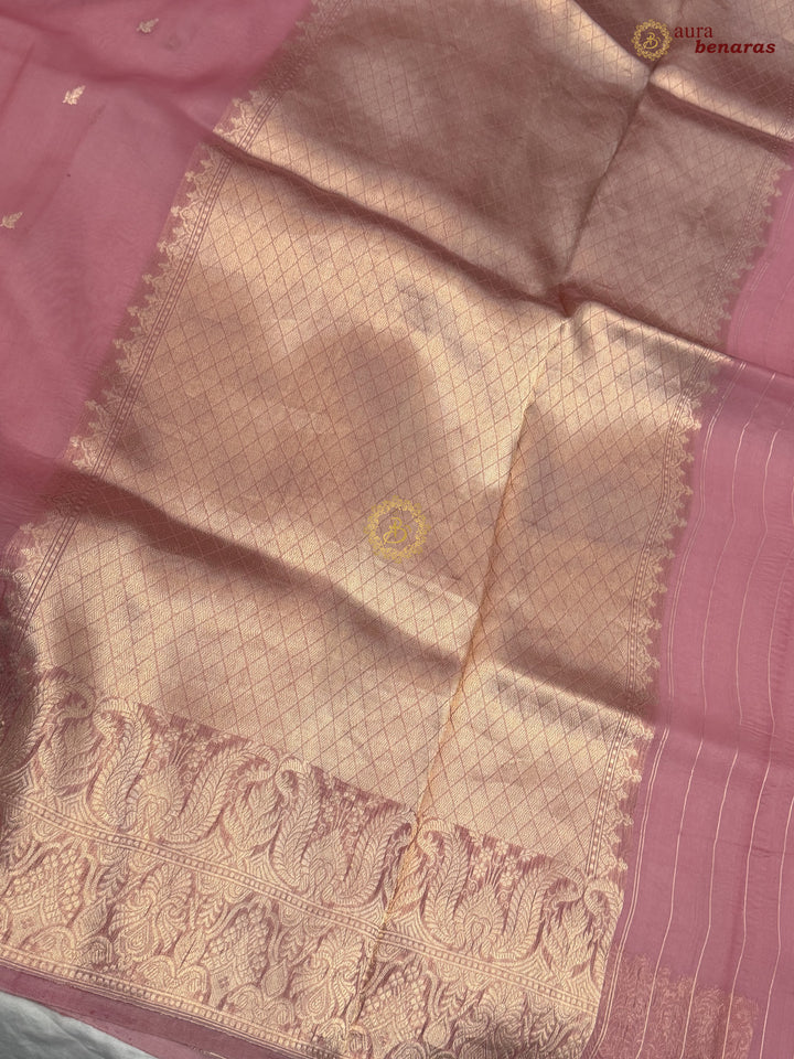 Onion Pink Pure Kora Silk Handloom Banarasi Saree