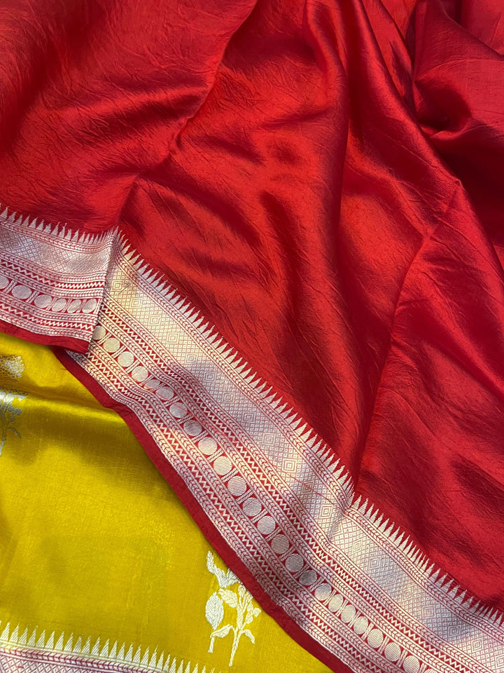 Mustard Yellow Pure Banarasi Handloom Silk Saree - Aura Benaras
