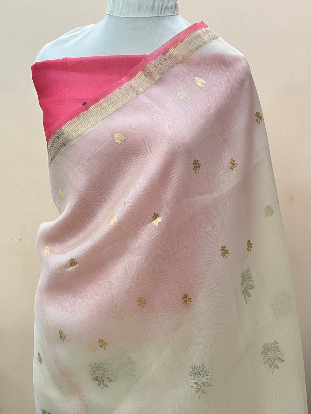 Off white Pure Kora Silk Handloom Banarasi Saree