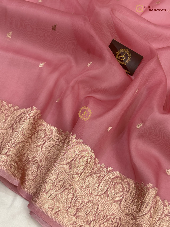 Onion Pink Pure Kora Silk Handloom Banarasi Saree