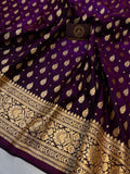 Wine Banarasi Handloom Satin SIlk Saree - Aura Benaras