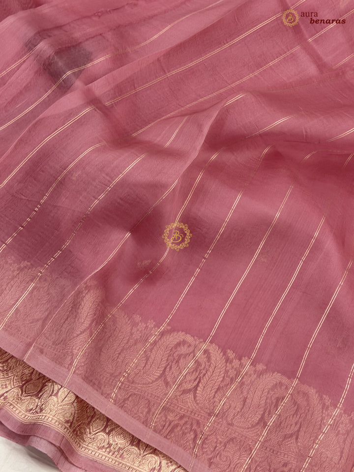 Onion Pink Pure Kora Silk Handloom Banarasi Saree