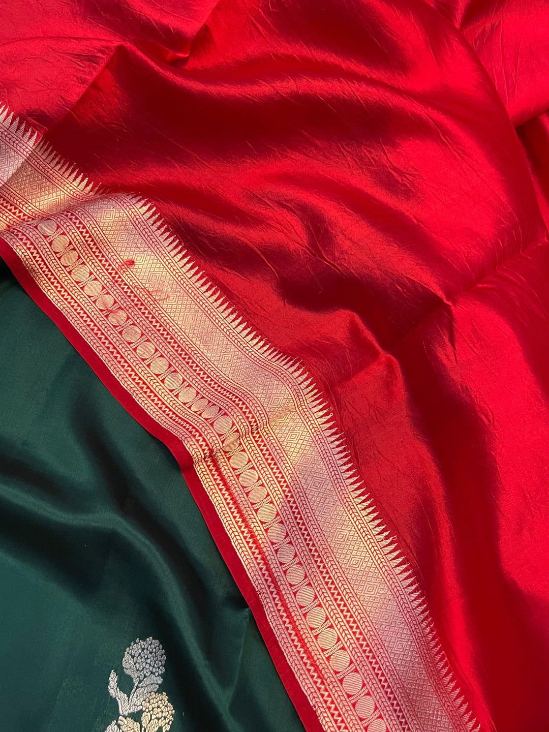 Bottle Green Pure Banarasi Handloom Silk Saree