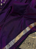 Wine Banarasi Handloom Satin SIlk Saree - Aura Benaras