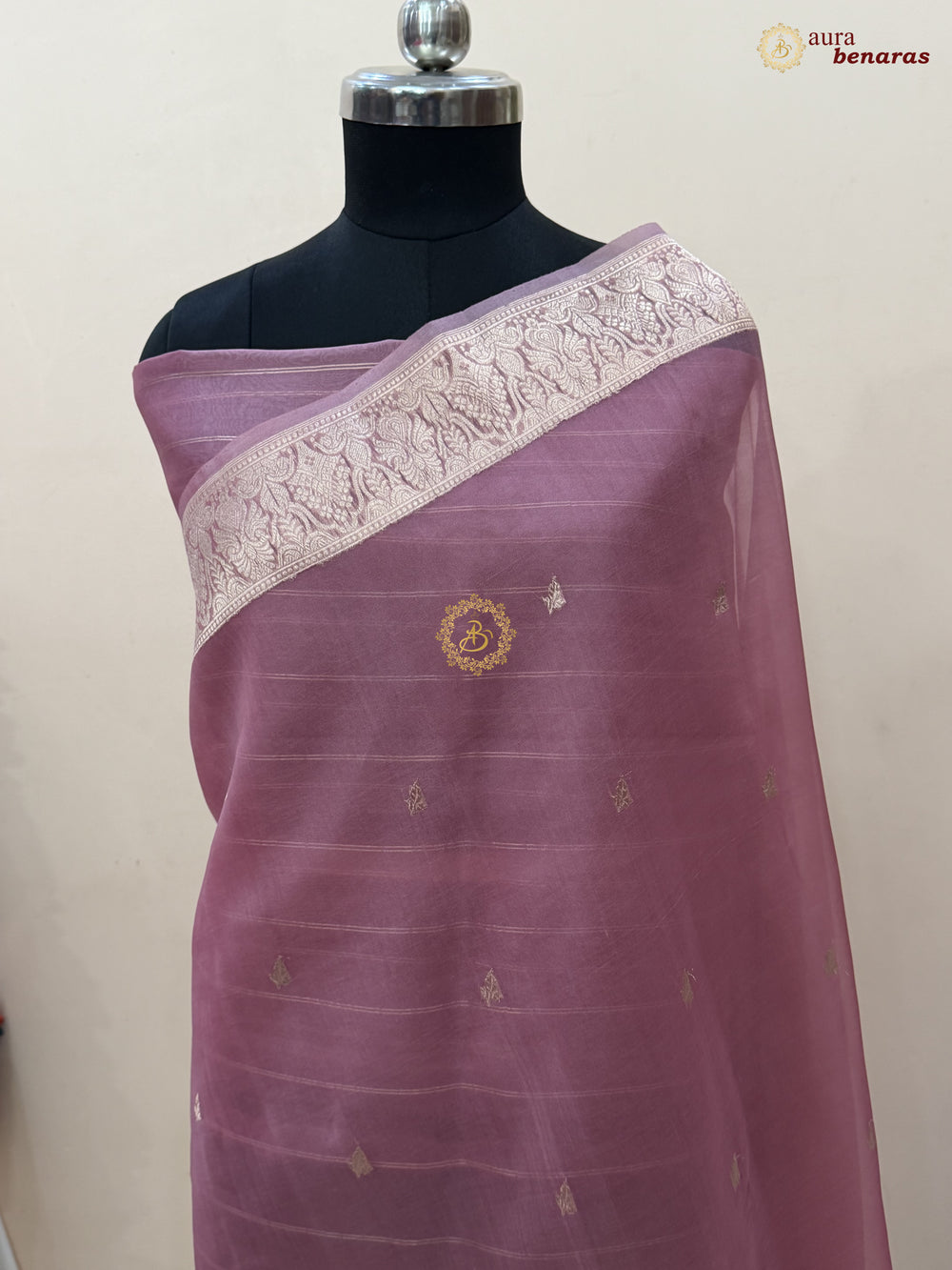 Onion Pink Pure Kora Silk Handloom Banarasi Saree
