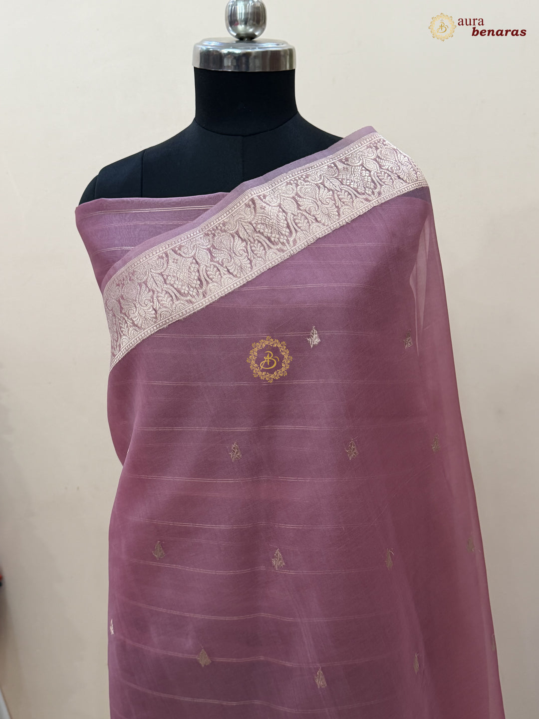 Onion Pink Pure Kora Silk Handloom Banarasi Saree