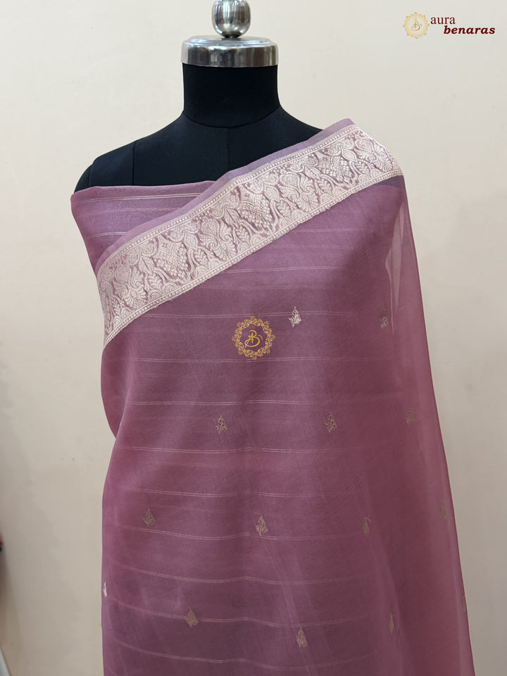 Onion Pink Pure Kora Silk Handloom Banarasi Saree