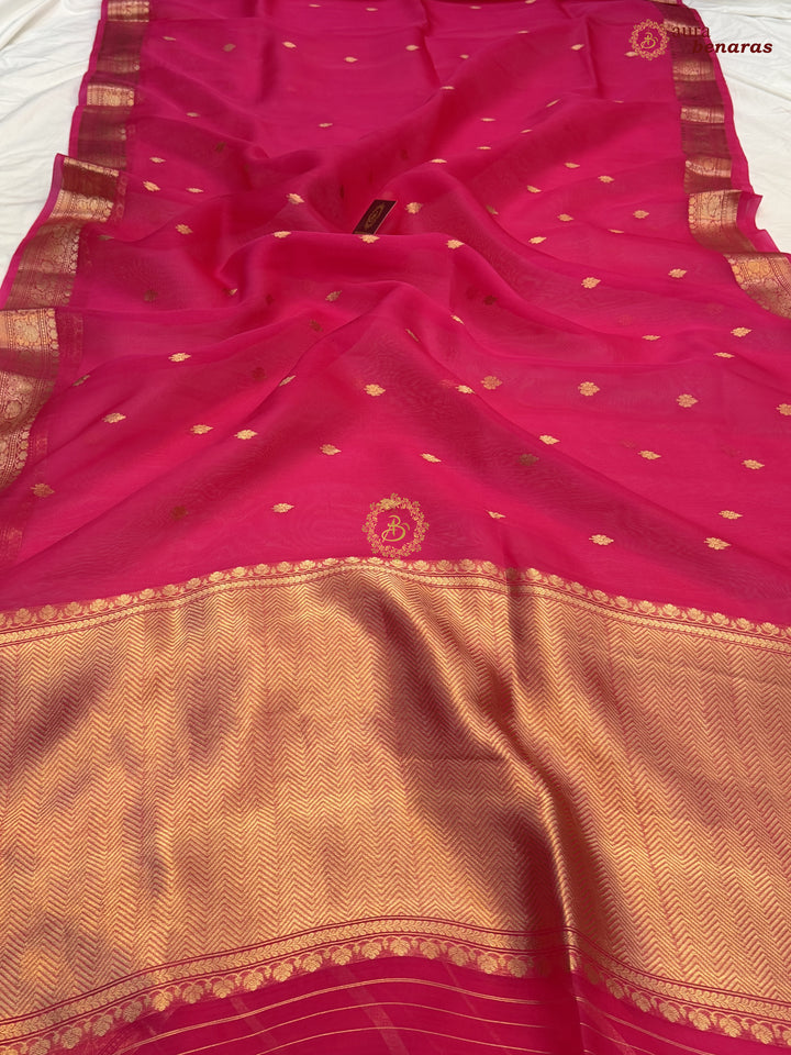 Rani Pink Kora Silk Handloom Banarasi Saree | Kadhwa Butis 