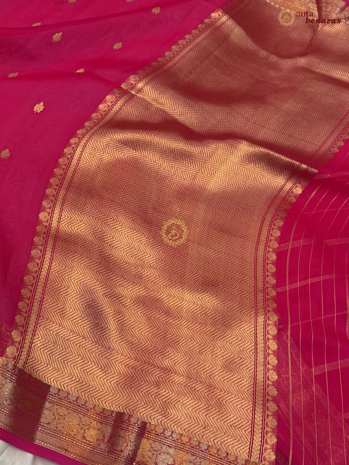 Rani Pink Kora Silk Handloom Banarasi Saree | Kadhwa Butis 