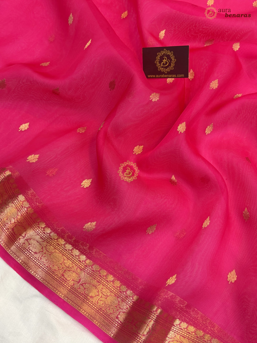 Rani Pink Kora Silk Handloom Banarasi Saree | Kadhwa Butis 