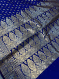 Royal Blue Banarasi Handloom Satin SIlk Saree - Aura Benaras