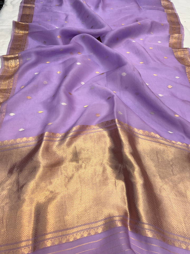 Lavender Pure Kora Silk Handloom Banarasi Saree