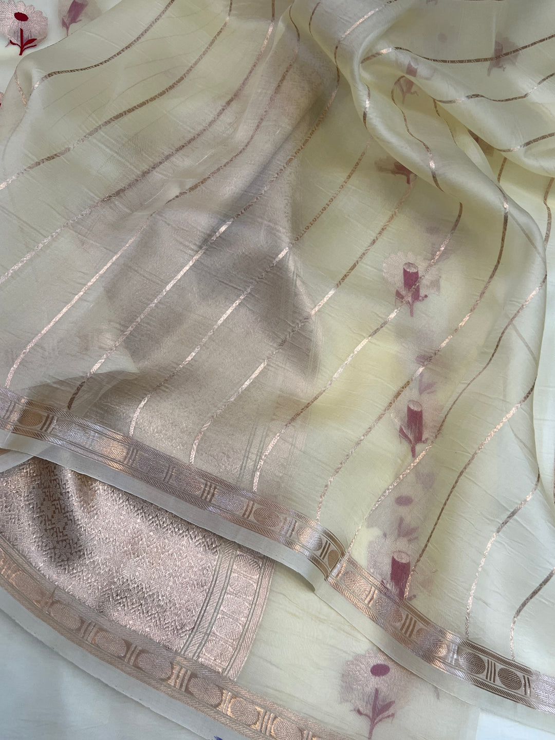 Beige Pure Kora Silk Handloom Banarasi Saree