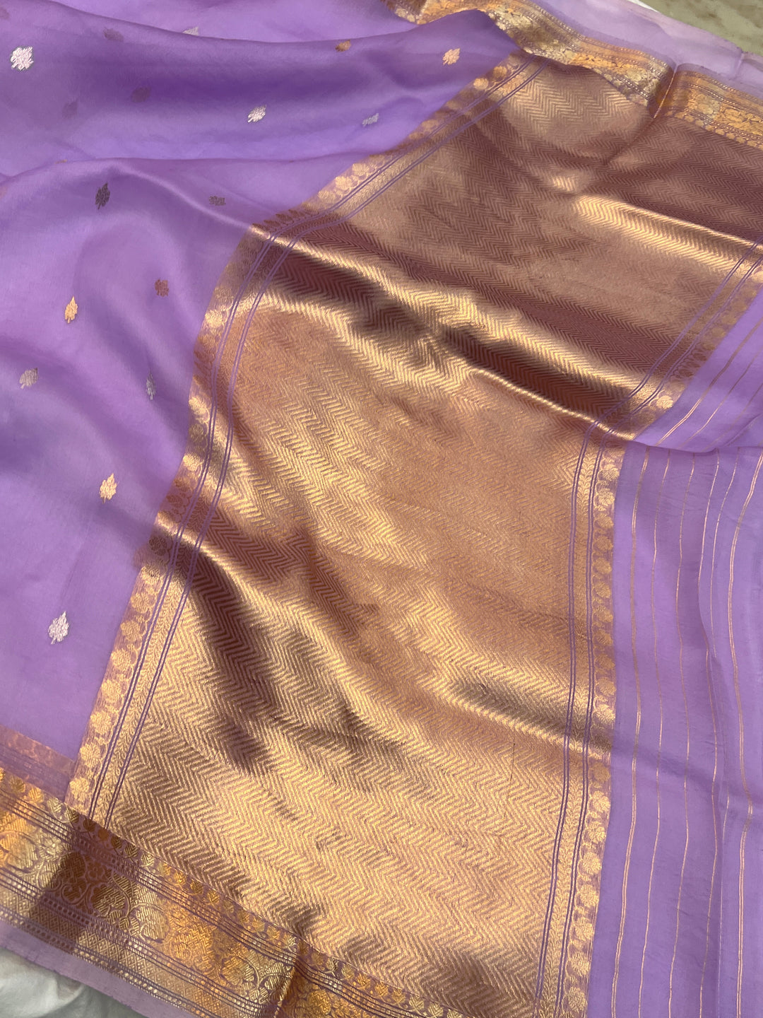 Lavender Pure Kora Silk Handloom Banarasi Saree