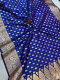 Royal Blue Banarasi Handloom Satin SIlk Saree - Aura Benaras