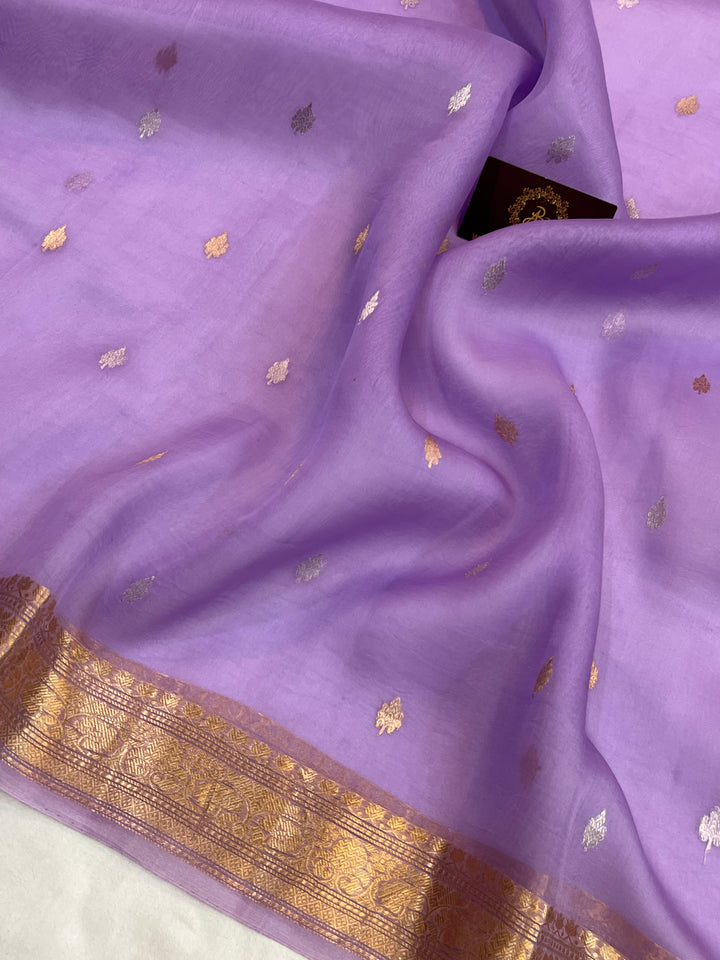 Lavender Pure Kora Silk Handloom Banarasi Saree