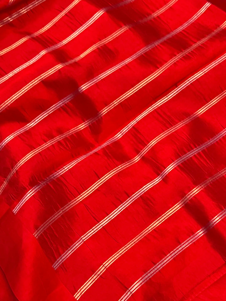 Red Pure Silk Banarasi Plain Saree with Kadhwa Sona Rupa Design 