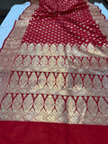 Red Banarasi Handloom Satin SIlk Saree - Aura Benaras