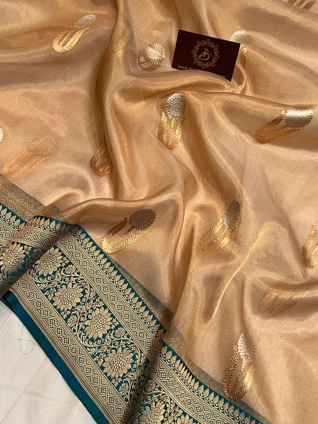 Golden Pure Tissue Silk Handloom Banarasi Saree